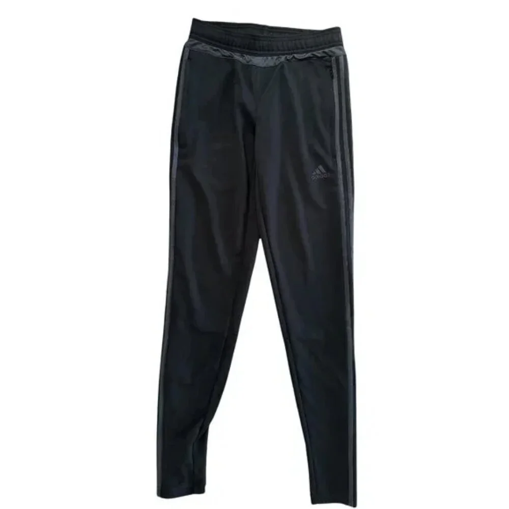 adidas Black Tricot Track Pants XS Tapered Zip Athletic Joggers